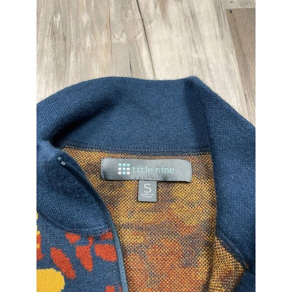 Title Nine 1/4 Zip Floral Sweater Small Zip Arm Pocket Merino Wool Blend Golfing - Picture 4 of 7